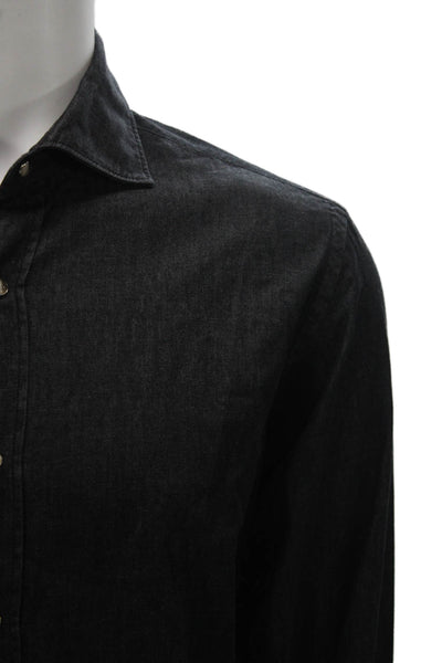 Giannetto Mens Collar long Sleeve Button Down Shirt Black Size L