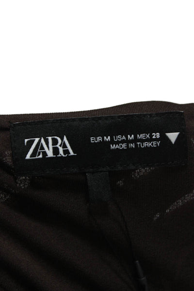 Zara Women Maxi Dress Brown Long Sleeve Tie Round Neck Size M
