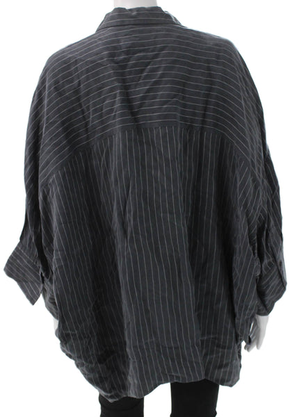 Banana Republic Women Tunic Gray Cupro Collared 3/4 Sleeve Size XL