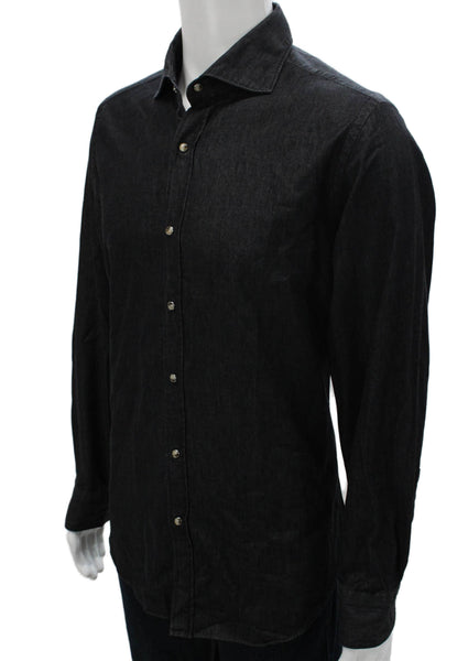 Giannetto Mens Collar long Sleeve Button Down Shirt Black Size L