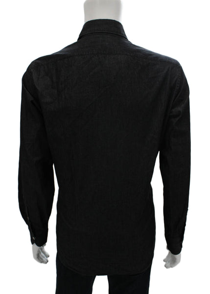 Giannetto Mens Collar long Sleeve Button Down Shirt Black Size L