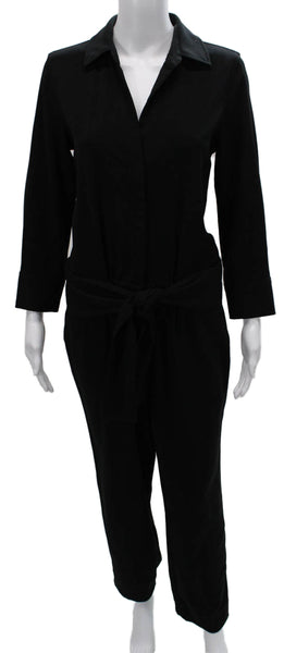Brochu Walker Womens Collared Long Sleeve Black Jumpsuit Button Size M