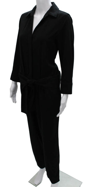 Brochu Walker Womens Collared Long Sleeve Black Jumpsuit Button Size M