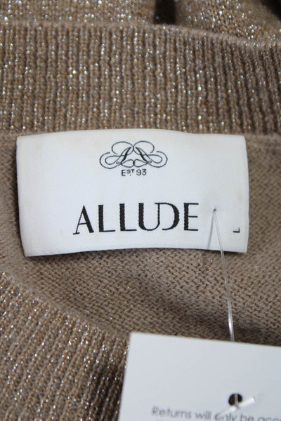 Allude Women Beige Virgin Wool Pullover Sweater Round Neck Long Sleeve Size L
