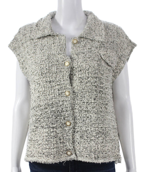 Zara Women Multicolor Cotton Blend Collared Button Up Vest Size L