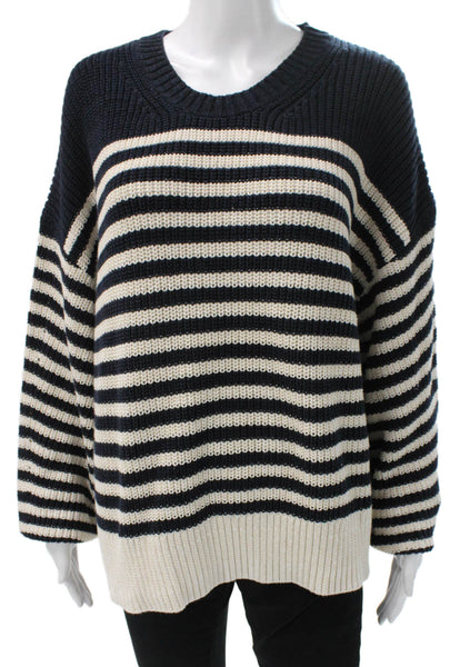 J Crew Women Pullover Sweater Blue Striped Crew Neck Long Sleeve Size 2XL