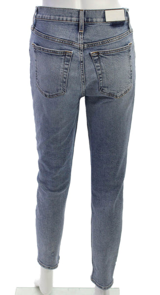 Re/Done Women Tapered Jeans Blue Cotton Blend Mid Rise Button Inseam 28 Size 26