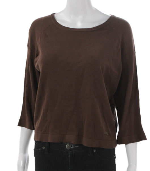Purificacion Garcia Women Basic Brown Cotton Round Neck 3/4 Sleeve Tee Size XS