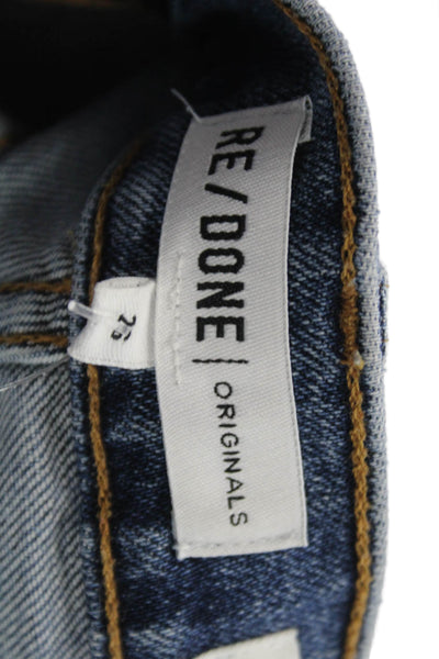 Re/Done Women Tapered Jeans Blue Cotton Blend Mid Rise Button Inseam 28 Size 26