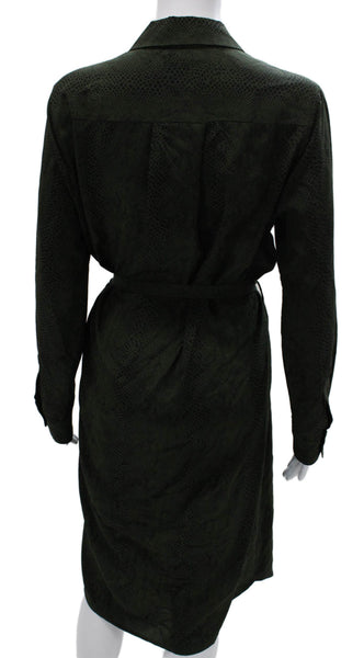 Rails Womens Silk Green Animal Print Shirt Dress Long Sleeve Button Size M