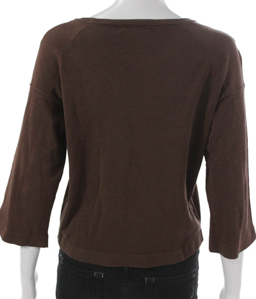 Purificacion Garcia Women Basic Brown Cotton Round Neck 3/4 Sleeve Tee Size XS