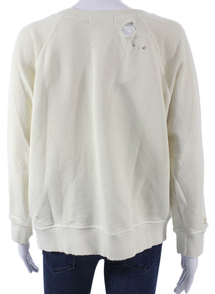 Philanthropy Women Pullover Sweatshirt Ivory Cotton Crewneck Long Sleeve Size L