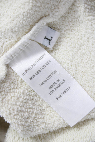 Philanthropy Women Pullover Sweatshirt Ivory Cotton Crewneck Long Sleeve Size L