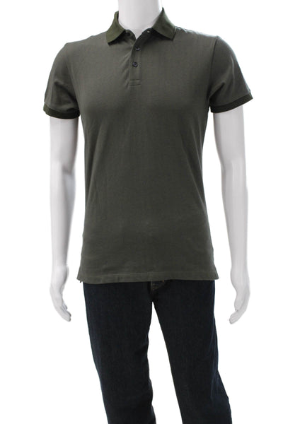 Bonobos Mens Cotton Collared Herringbone Short Sleeve Shirt Green Size S