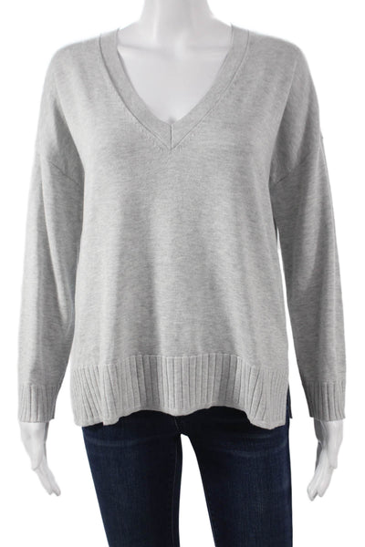 Lilla P Women Pullover Sweater V-Neck Cotton Gray Long Sleeve Size S