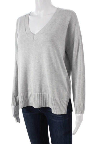 Lilla P Women Pullover Sweater V-Neck Cotton Gray Long Sleeve Size S