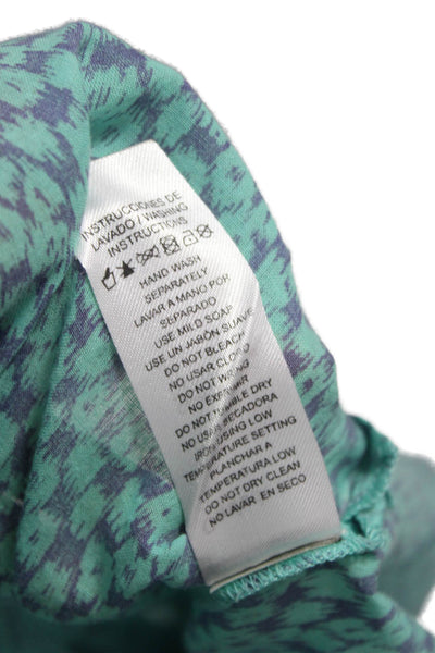 OndadeMar Women Tunic Green 100% Cotton V-Neck 3/4 Sleeve Geometric Size M