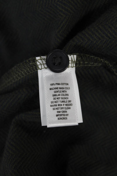 Bonobos Mens Cotton Collared Herringbone Short Sleeve Shirt Green Size S