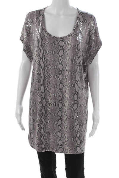 Michael Michael Kors Women Animal Print Tunic Gray Short Sleeve Size M
