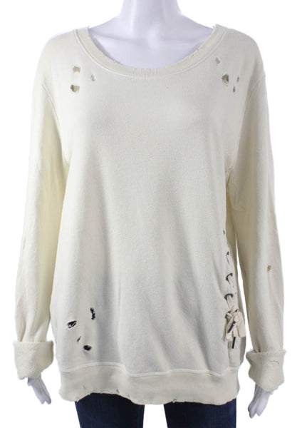 Philanthropy Women White Pullover Sweatshirt Crew Neck Long Sleeve Size L