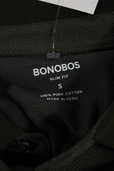 Bonobos Mens Cotton Collared Herringbone Short Sleeve Shirt Green Size S