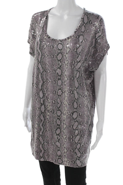 Michael Michael Kors Women Animal Print Tunic Gray Short Sleeve Size M