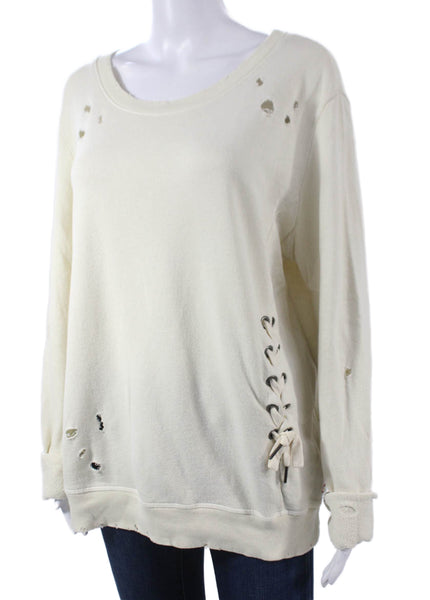Philanthropy Women White Pullover Sweatshirt Crew Neck Long Sleeve Size L