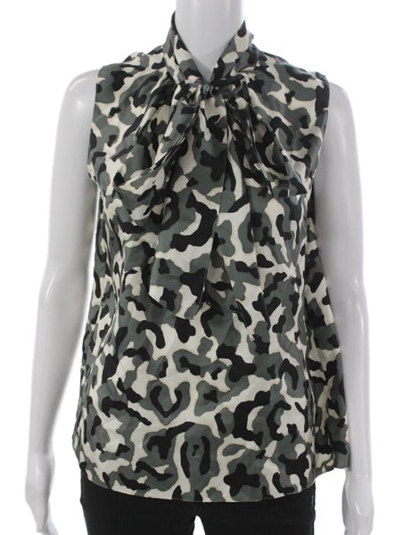 Theory Women Silk Camouflage High Neck Sleeveless Basic Blouse Size S