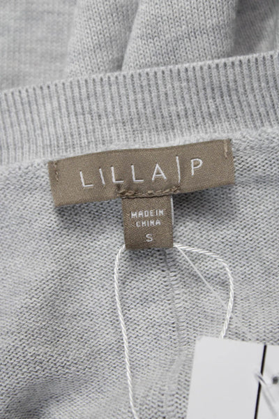 Lilla P Women Pullover Sweater V-Neck Cotton Gray Long Sleeve Size S