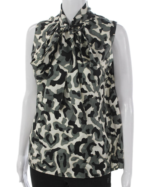 Theory Women Silk Camouflage High Neck Sleeveless Basic Blouse Size S