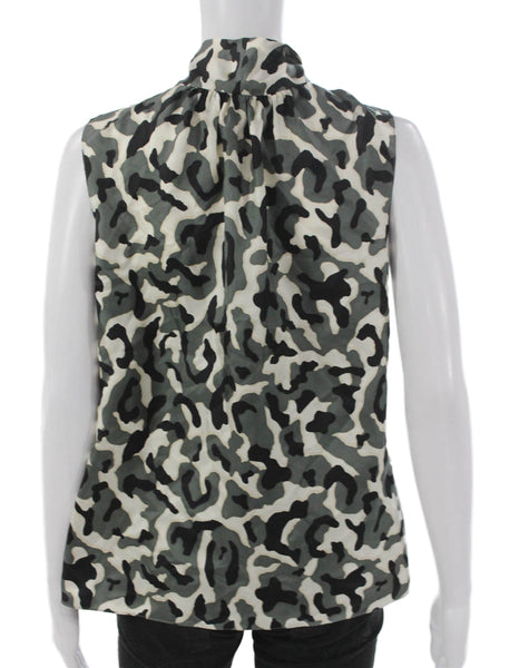 Theory Women Silk Camouflage High Neck Sleeveless Basic Blouse Size S