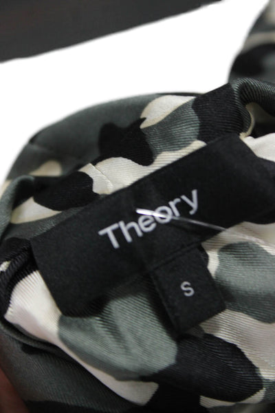 Theory Women Silk Camouflage High Neck Sleeveless Basic Blouse Size S