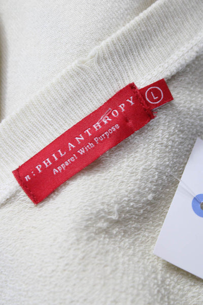 Philanthropy Women White Pullover Sweatshirt Crew Neck Long Sleeve Size L