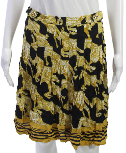 Maeve Anthropologie Women Pleated Skirt Black Animal Print Size 10