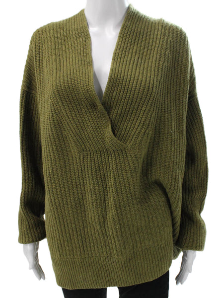 Vince Women Green V-Neck Wool Blend Pullover Sweater Long Sleeve Size L