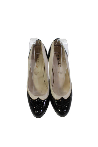 Bally Womens Patent Leather Saddle Oxford Detail Pumps Black White Size 6.5