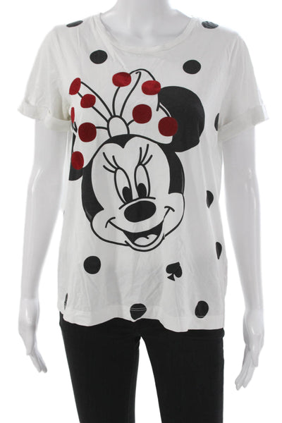 Kate Spade Women Polka Dot Cartoon White Crew Neck Tee Short Sleeve Size M