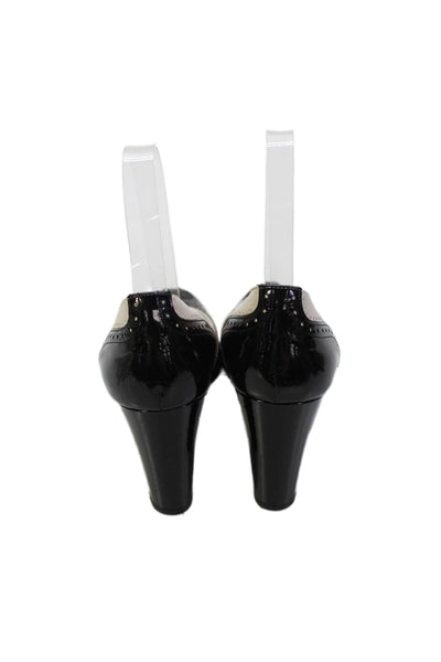 Bally Womens Patent Leather Saddle Oxford Detail Pumps Black White Size 6.5