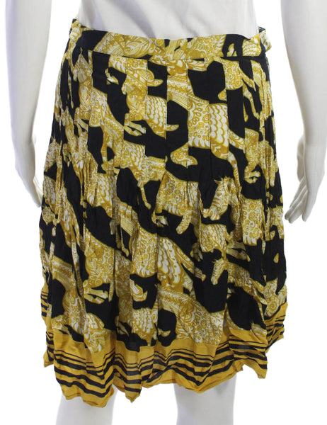 Maeve Anthropologie Women Pleated Skirt Black Animal Print Size 10
