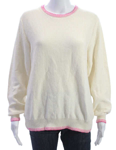 Johnnie-o Women Pullover Sweater Ivory Cotton Long Sleeve Round Neck Size XL