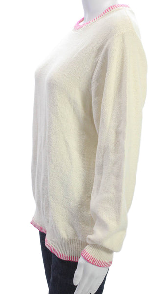 Johnnie-o Women Pullover Sweater Ivory Cotton Long Sleeve Round Neck Size XL