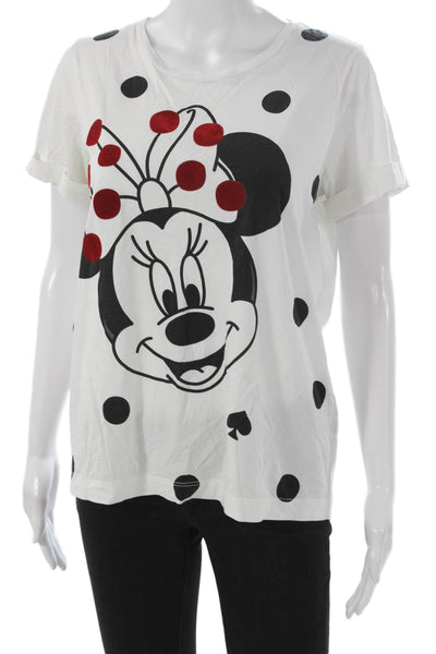 Kate Spade Women Polka Dot Cartoon White Crew Neck Tee Short Sleeve Size M