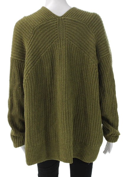 Vince Women Green V-Neck Wool Blend Pullover Sweater Long Sleeve Size L