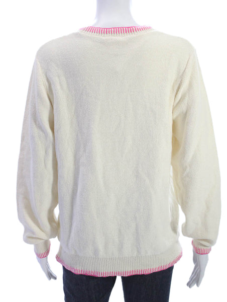Johnnie-o Women Pullover Sweater Ivory Cotton Long Sleeve Round Neck Size XL
