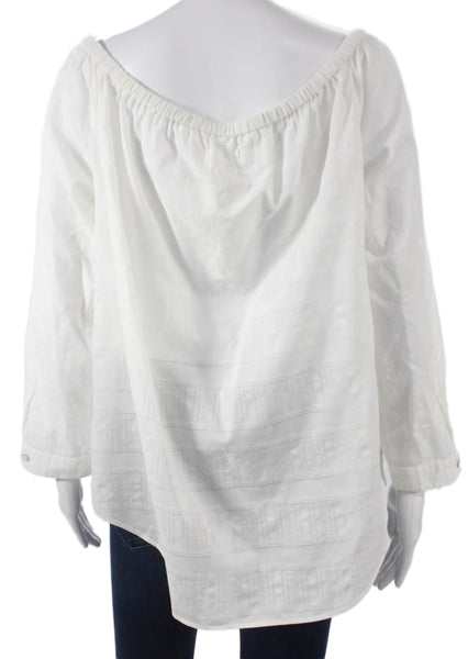 Rag & Bone Womens Off Shoulder Striped Cotton Tunic Blouse Long Sleeve Size L