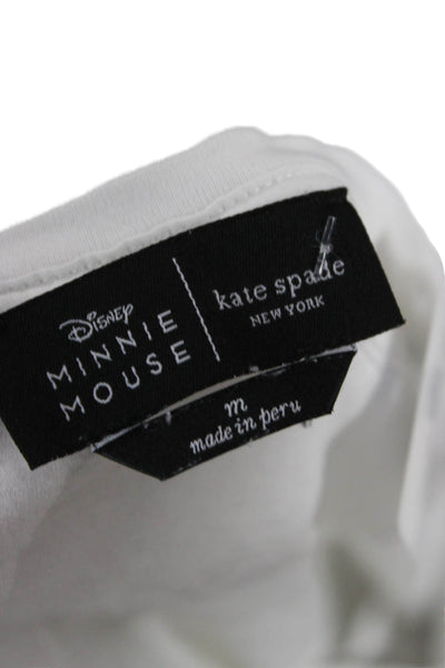 Kate Spade Women Polka Dot Cartoon White Crew Neck Tee Short Sleeve Size M