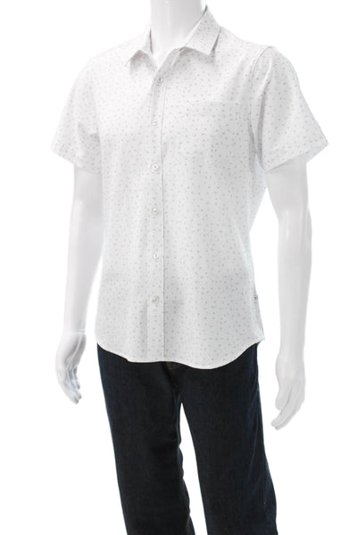 7 Diamonds Mens Feather Motif Short Sleeve Button Down Shirt White Size S
