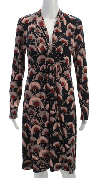 BCBG Max Azria Womens Wrap Dress Black Floral V Neck Long Sleeve Size L