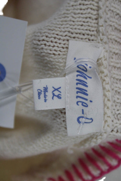 Johnnie-o Women Pullover Sweater Ivory Cotton Long Sleeve Round Neck Size XL