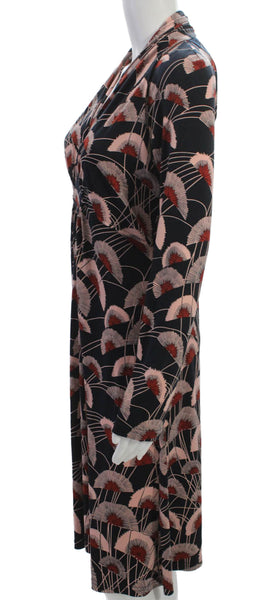 BCBG Max Azria Womens Wrap Dress Black Floral V Neck Long Sleeve Size L